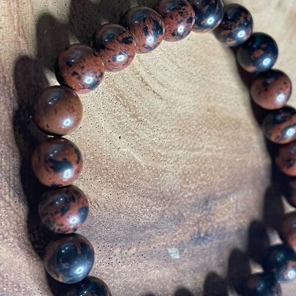 Mahogany obsidian 8mm stretch bracelet beaded bracelet 7” stretch crystal healin - Picture 10 of 12